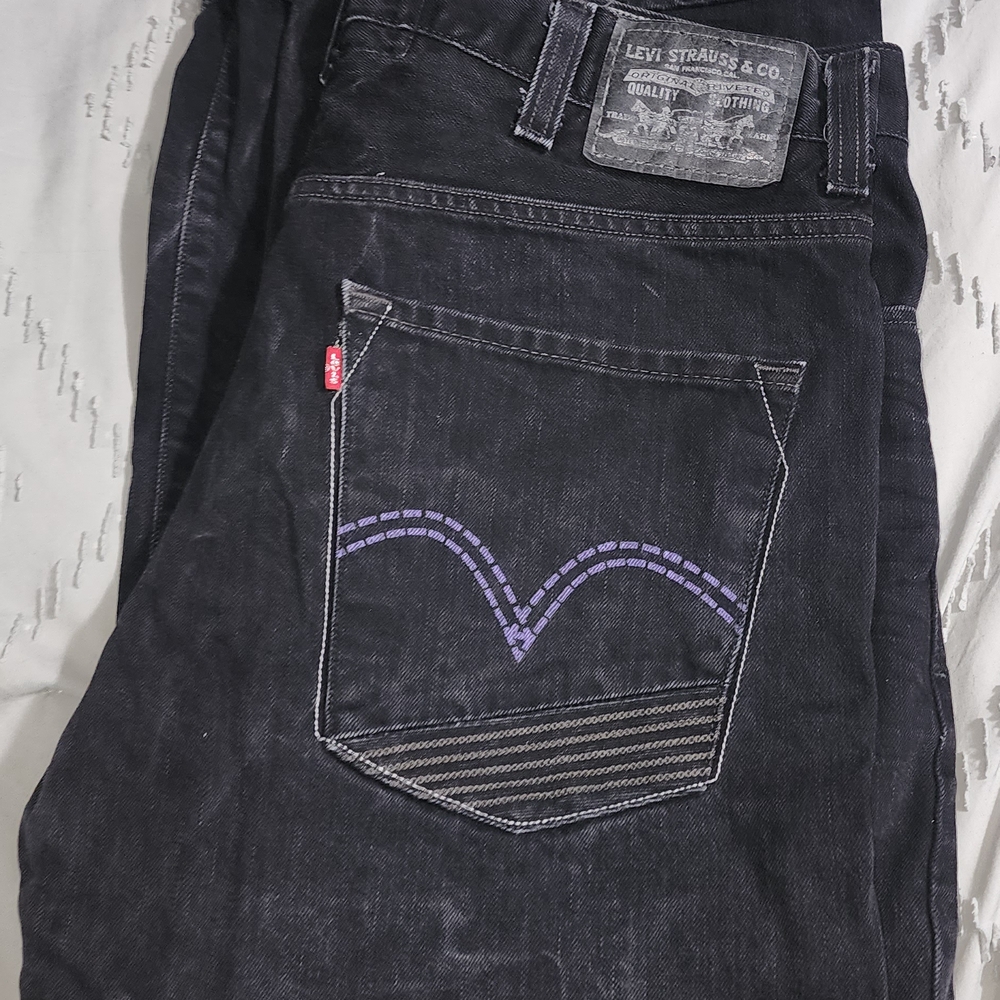 Levi's Dark Gray Jeans with Purple Stitching